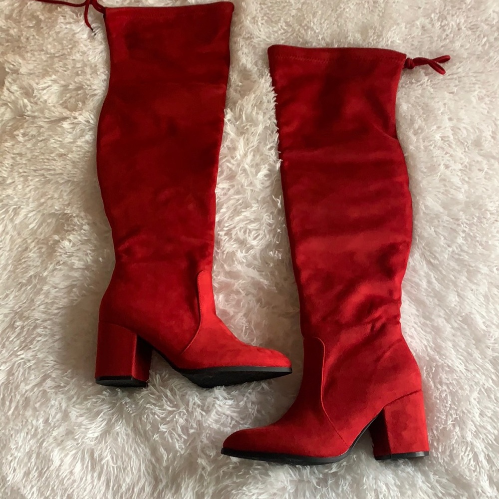 NEVER WORN - Tall red boots with heel!